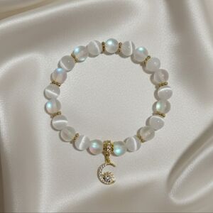 Selenite Bracelet With Cubic Zirconia Charm